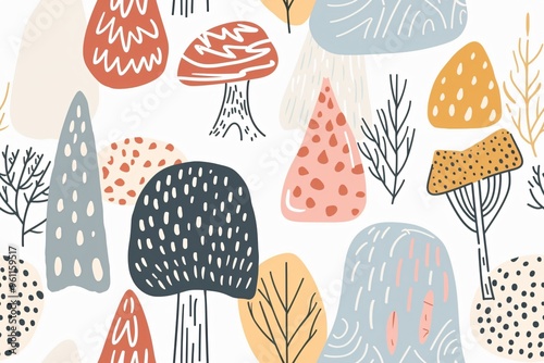 Abstract Forest Pattern. Flat nature pattern with abstract trees and minimal leaves.