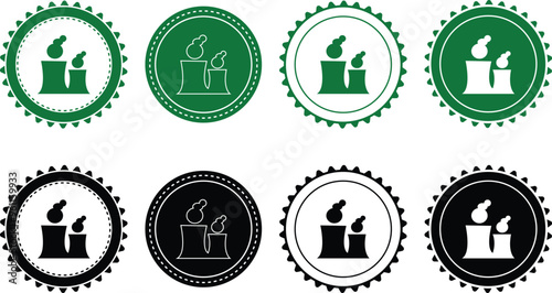 Ecology icon set. Ecology Stamps. Environment, sustainability, nature, recycle, renewable energy; electric bike, eco-friendly, forest, wind power, green symbol. Solid icons vector collection.