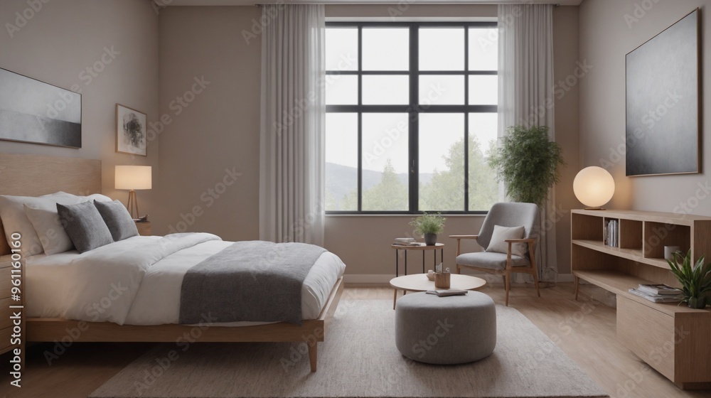 A bedroom interior design concept image, off-white bedroom interior template. A bedroom interior design concept image, off-white bedroom interior template.