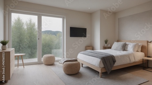 A decent master bedroom design image, white bedroom interior design image.