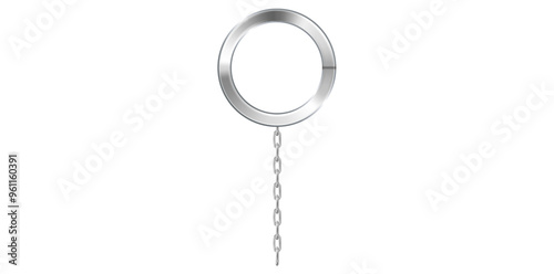 Realistic Silver Key Chain With Metal Ring Vector Illustration.
