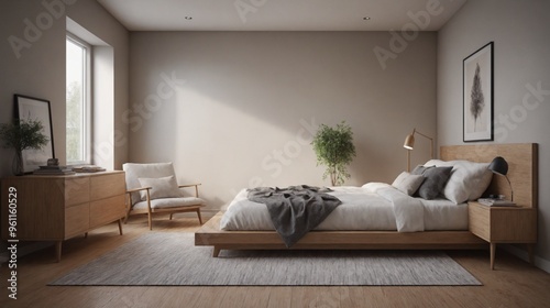 A side view of master bedroom with armchair interior design image.