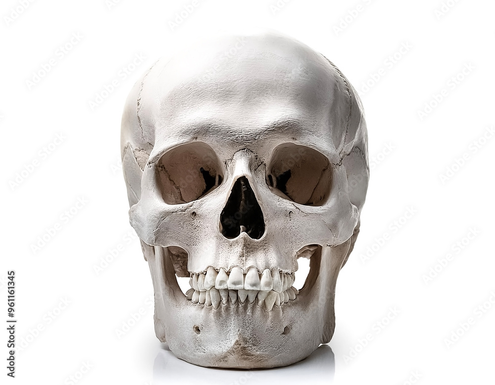 Human skull, Front view of natural human skull, isolated on white background Human skull, Front view of natural human skull, isolated on white background