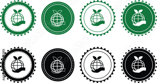 Ecology icon set. Ecology Stamps. Environment, sustainability, nature, recycle, renewable energy; electric bike, eco-friendly, forest, wind power, green symbol. Solid icons vector collection.