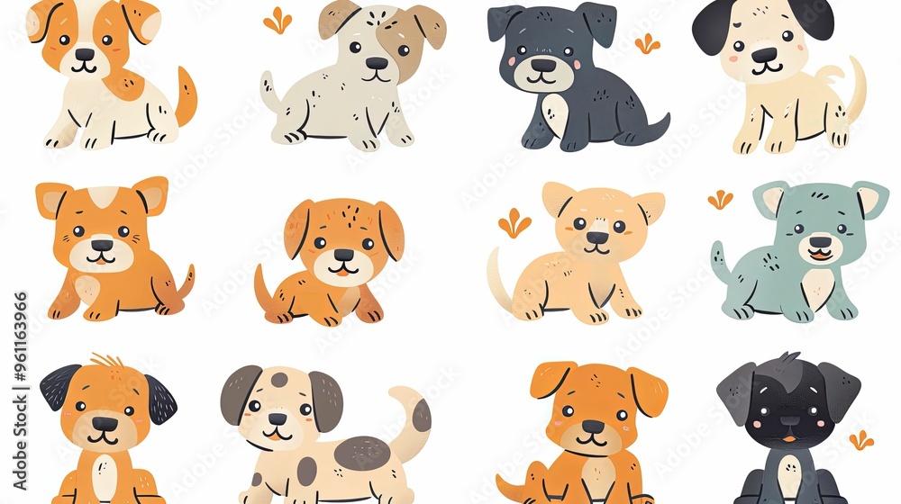 A Collection of Adorable Cartoon Dogs with Different Fur Colors A Collection of Adorable Cartoon Dogs with Different Fur Colors