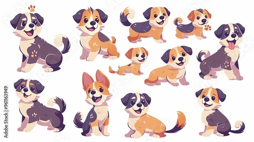 Collection of Adorable Cartoon Puppies in Various Poses