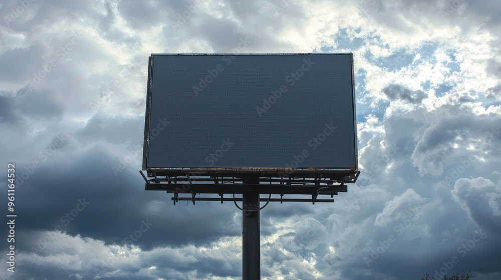 An empty billboard sign featuring a large format design against a cloudy sky during the afternoon. Generative AI An empty billboard sign featuring a large format design against a cloudy sky during the afternoon. Generative AI