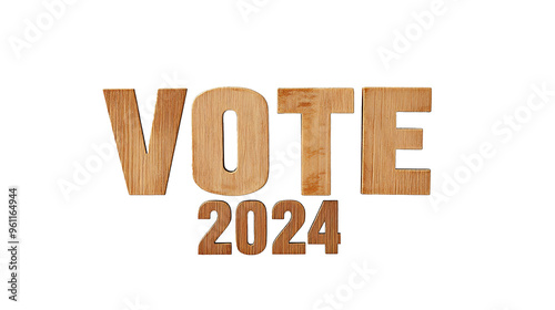 Wood Letters That Spell Out Vote 2024. Transparent Background