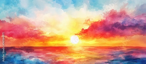 Vibrant Sunset Over Serene Ocean - A Colorful Abstract Landscape Painting