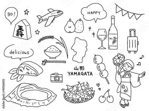 山形の手描きイラストセット