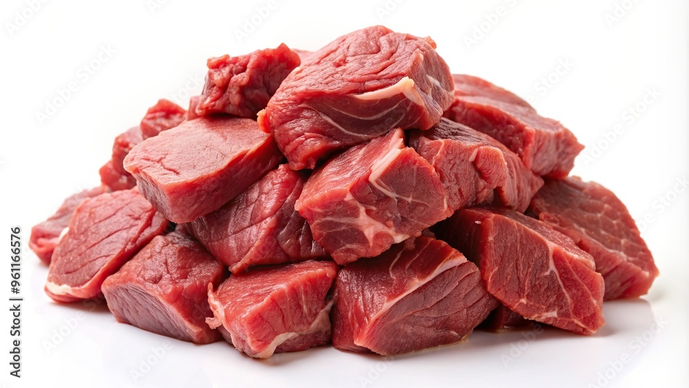 A high resolution close up photograph showcasing a small pile of succulent beef on a pure white background captured using a fisheye lens to create a visually unique perspective A high resolution close up photograph showcasing a small pile of succulent beef on a pure white background captured using a fisheye lens to create a visually unique perspective