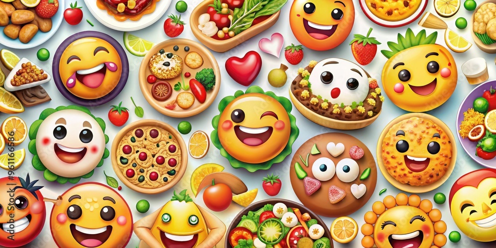 Bright, Vibrant, And Colorful Array Of Food-Related Emojis Depicting A Variety Of Cuisines And Dishes In A Playful And Expressive Style. Bright, Vibrant, And Colorful Array Of Food-Related Emojis Depicting A Variety Of Cuisines And Dishes In A Playful And Expressive Style.