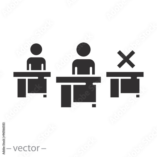 vacant position in office icon, absent employee, attendance concept, absenteeism worker or leave, missing person, flat vector illustration