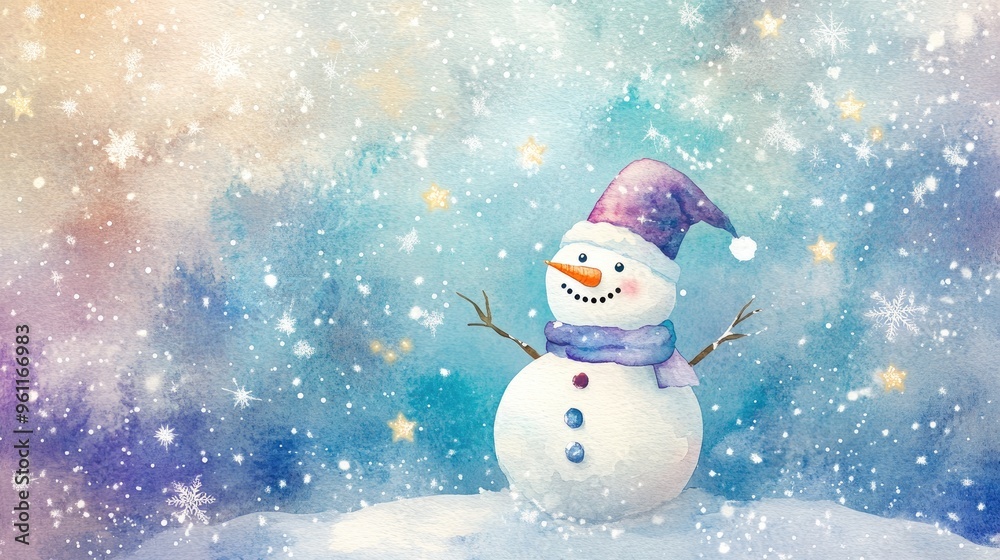 Charming Watercolor Snowman in a Magical Winter Wonderland Charming Watercolor Snowman in a Magical Winter Wonderland