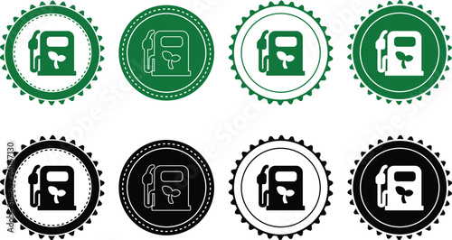 Ecology icon set. Ecology Stamps. Environment, sustainability, nature, recycle, renewable energy; electric bike, eco-friendly, forest, wind power, green symbol. Solid icons vector collection.
