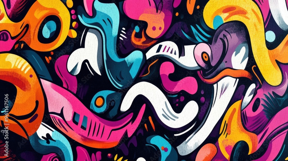 Dynamic Abstract Composition with Vibrant Colors and Whimsical Patterns Dynamic Abstract Composition with Vibrant Colors and Whimsical Patterns