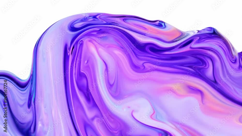 Realistic 3d animation of abstract morphing iridescent purple form with a swirling pattern rendered in uhd, white background