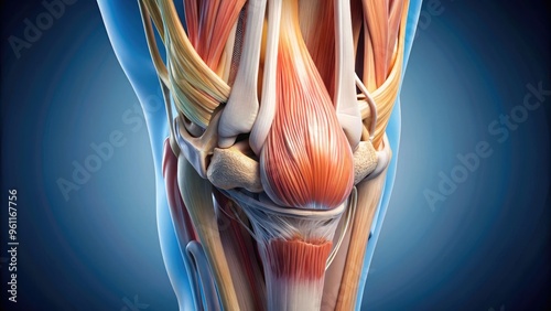 Close-Up Anatomical Image Showing The Bones, Muscles, Tendons, And Ligaments Of The Human Knee Joint And Surrounding Structures photo