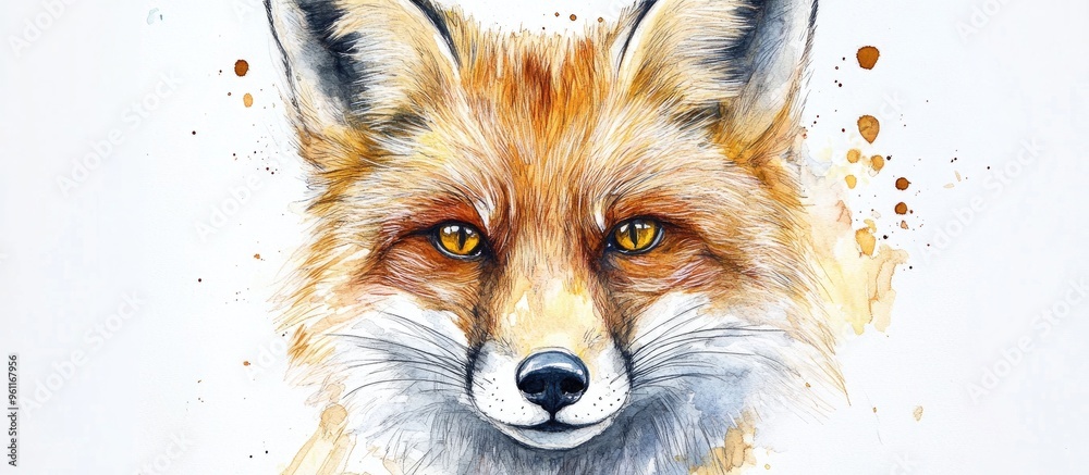 Naklejka premium Captivating Watercolor Portrait of a Fox with Striking Eyes
