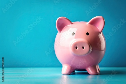 financial goal, finance, bright blue background, financial concept, money, investment, A pink piggy bank stands out on a vibrant blue background creating an asymmetrical composition