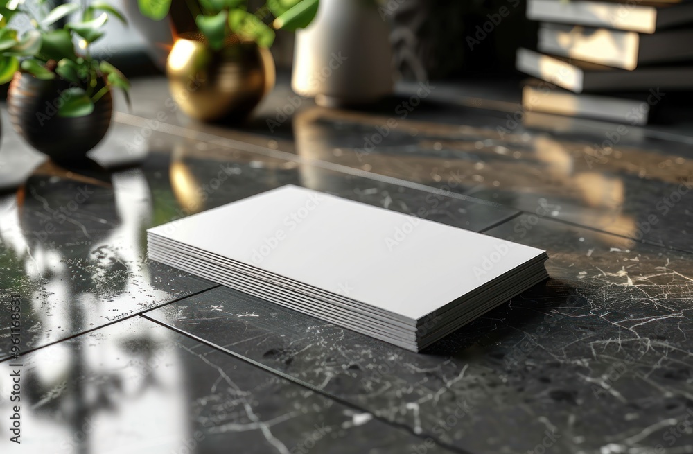 Blank Business Cards Mockup on Marble Table Blank Business Cards Mockup on Marble Table