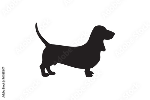 Basset hound dog silhouette vector isolated. Basset hound dog set. Basset hound vesctor illustration.