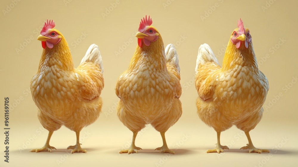 Fototapeta premium Organic chicken, farm-raised and free-range, 3D illustration