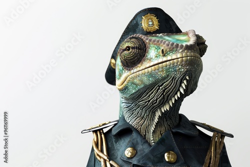 chameleon wearing military uniform photo