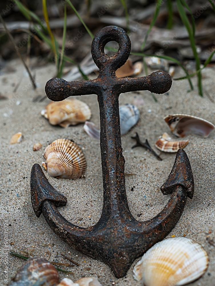 A weathered anchor lies in the sand, whispering stories of the sea amidst scattered shells and coastal relics. A weathered anchor lies in the sand, whispering stories of the sea amidst scattered shells and coastal relics.