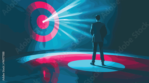 Partnership Concept with Businessman Shining Flashlight on Target, Partner Shooting Arrow Accurately to Achieve Goal