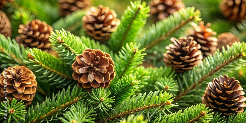 A close-up shot of pine cones and branches of Christmas fir trees A close-up shot of pine cones and branches of Christmas fir trees