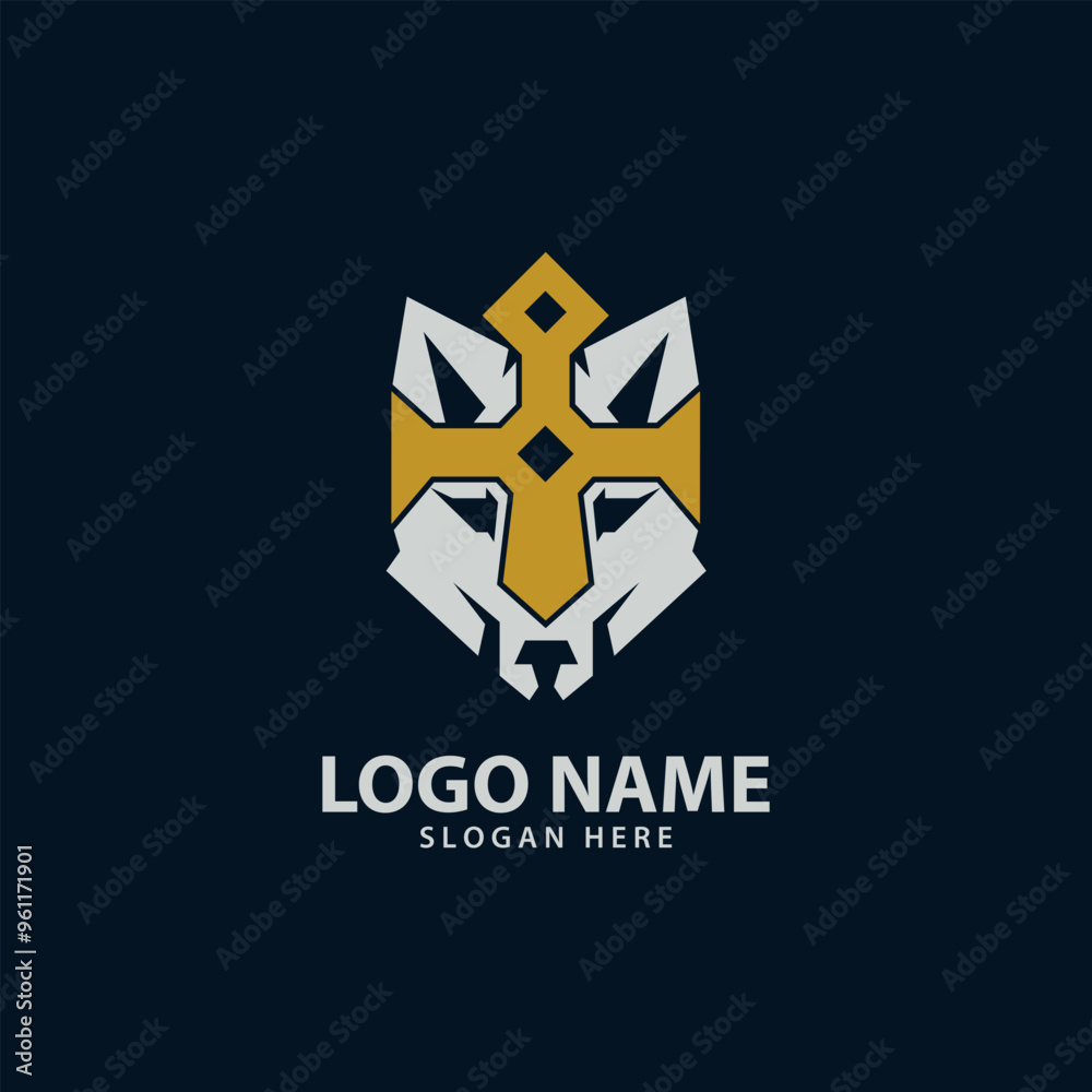 Fototapeta premium wolf king logo design vector