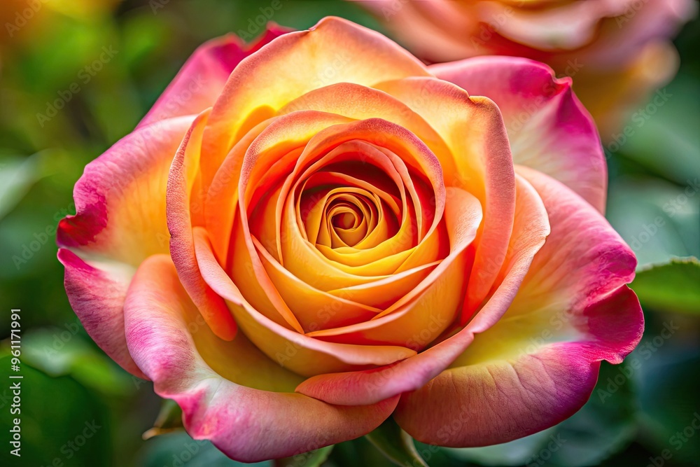 Close-Up Of Lush, Fragrant Rose Petals Unfurling At The Top Of A Single Stemmed Flower. Close-Up Of Lush, Fragrant Rose Petals Unfurling At The Top Of A Single Stemmed Flower.