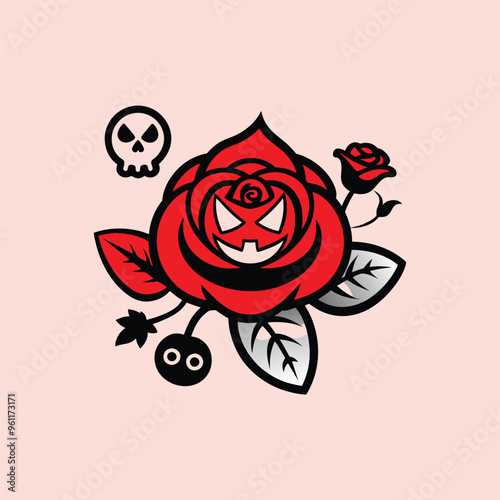 Halloween eyes with red rose silhouette illustration isolated on white background 