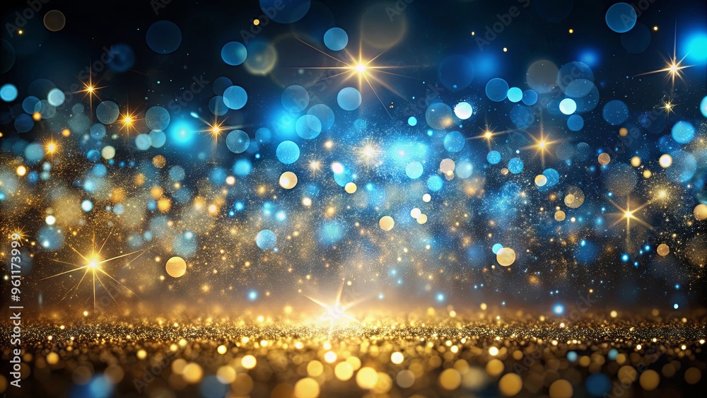 Abstract glittering lights in gold, blue, and black colors creating a stunning background Abstract glittering lights in gold, blue, and black colors creating a stunning background