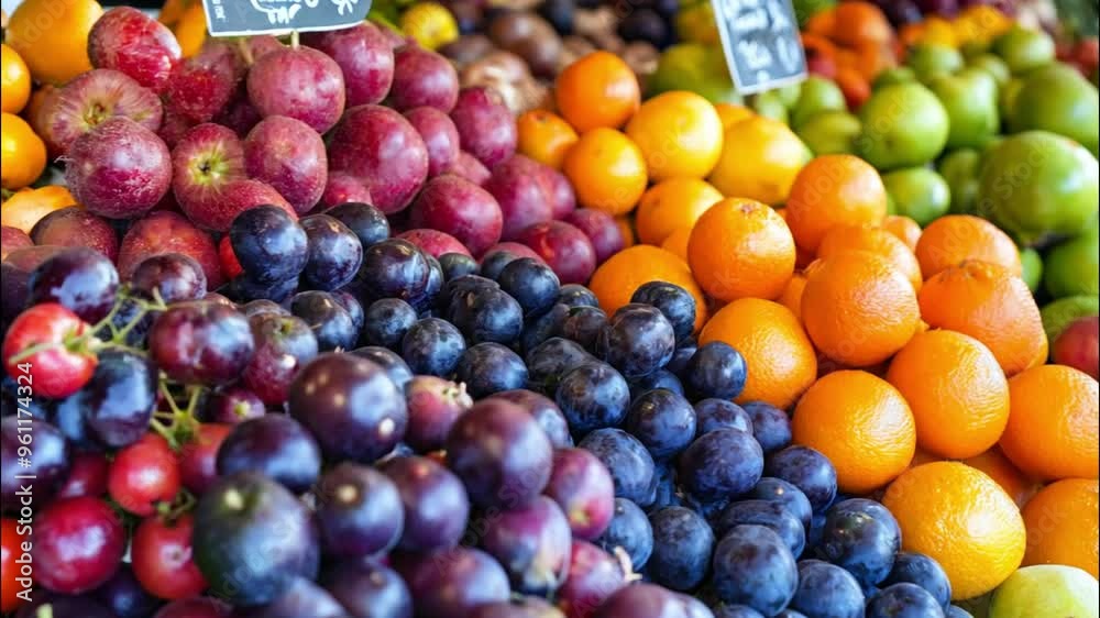 A Vibrant Display of Fresh Fruit at a Market Stall A Vibrant Display of Fresh Fruit at a Market Stall