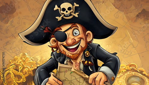 Cartoon Pirate Character with Black eye patch