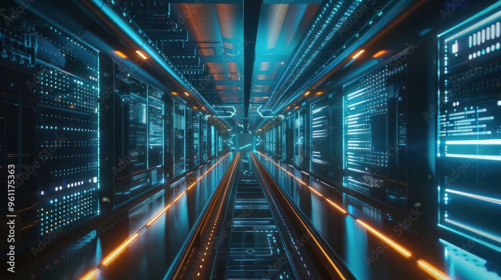 Obraz premium Futuristic Server Room Corridor