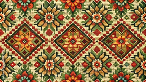 Colorful pagan celtic floral pattern on textile background for vintage decor and artistic design, copy space