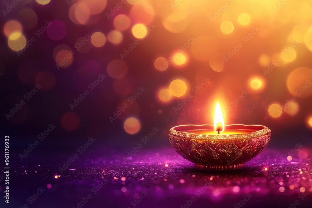 shiny happy diwali indian style banner with text space with generative ai