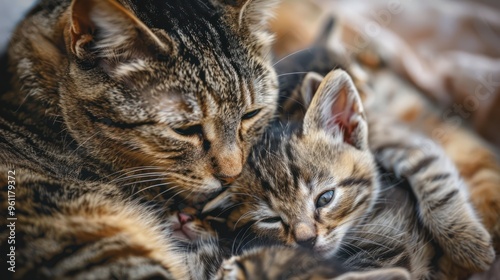 Mother Cat Nurturing Kitten