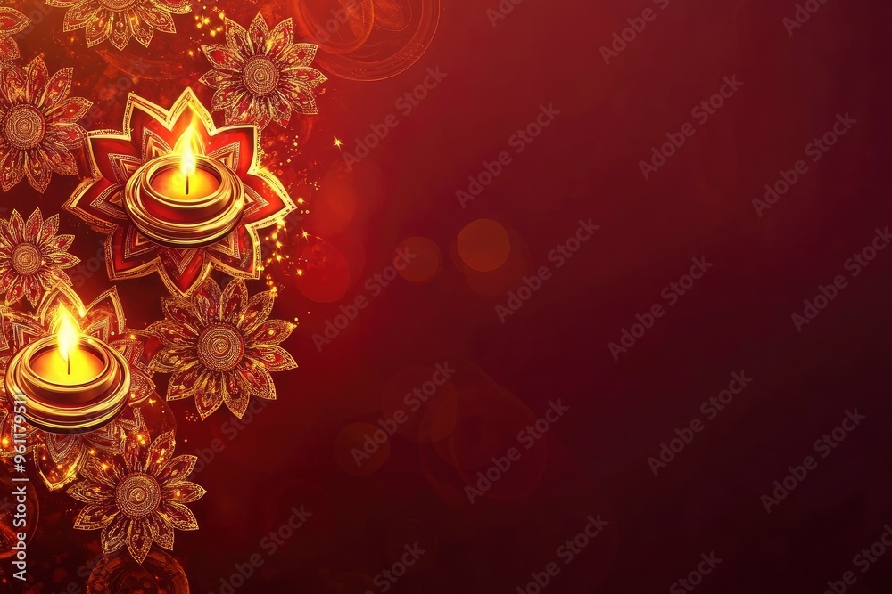 shiny happy diwali indian style banner with text space with generative ai