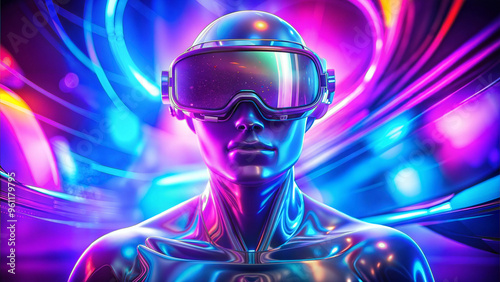 Cyborg woman with virtual reality goggles. 3D illustration. Futuristic concept.