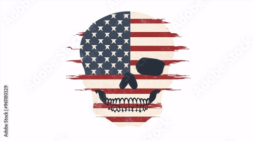 American Skull: A vintage-inspired graphic design features a skull with an American flag overlay, creating a bold and edgy statement. The distressed, brushstroke effect adds a gritty, rebellious touch