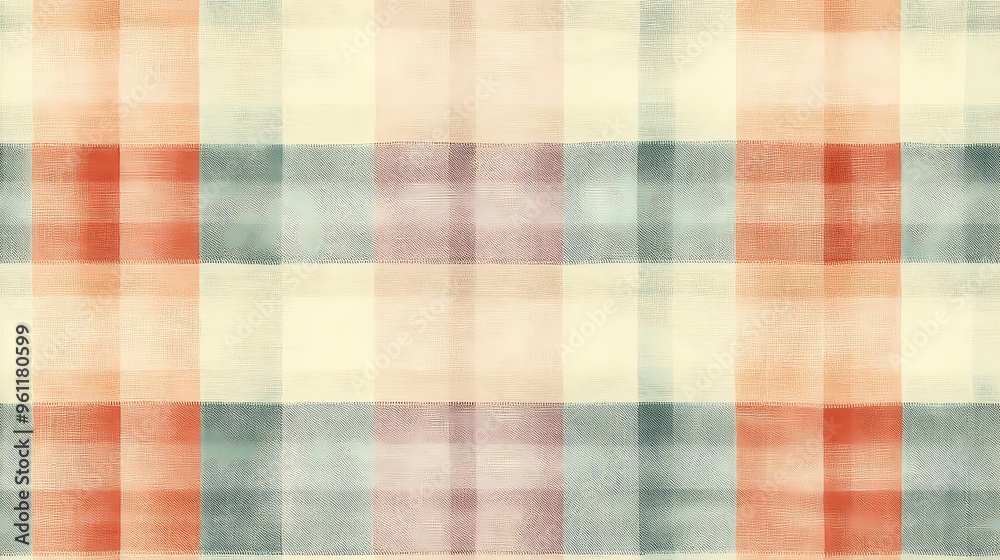 A pastel plaid pattern with light coral, soft mint, and pale lavender stripes, forming a traditional checkered pattern with smooth lines and soft, A pastel plaid pattern with light coral, soft mint, and pale lavender stripes, forming a traditional checkered pattern with smooth lines and soft,