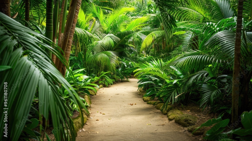 A tropical path surrounded by dense, vibrant green foliage, with lush plants and trees creating a serene, jungle-like atmosphere, enhancing the sense of a tropical environment.
A tropical path surrounded by dense, vibrant green foliage, with lush plants and trees creating a serene, jungle-like atmosphere, enhancing the sense of a tropical environment.