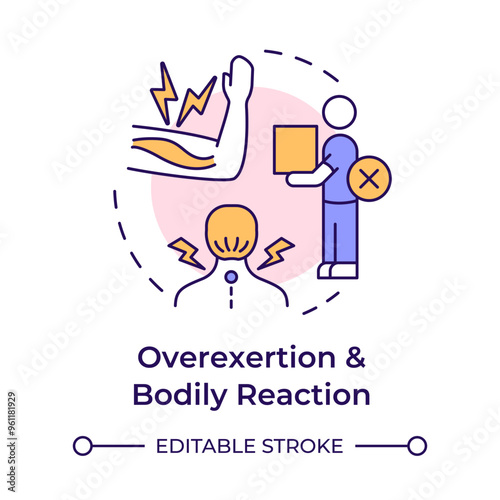 Overexertion and bodily reaction multi color concept icon. Workplace injury, accident. Round shape line illustration. Abstract idea. Graphic design. Easy to use in infographic, presentation
