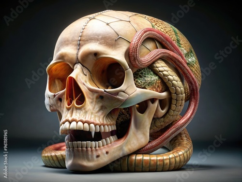 Detailed And Scientifically Labeled Image Of The Skull Anatomy And Structure Of A Snake, Showcasing Its Unique Skeletal Features. photo