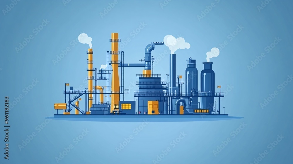 Industrial engineering schematic of production machinery and factory layout in flat design Vector look Digital art Large space for text in center Stock Photo with copy space Industrial engineering schematic of production machinery and factory layout in flat design Vector look Digital art Large space for text in center Stock Photo with copy space