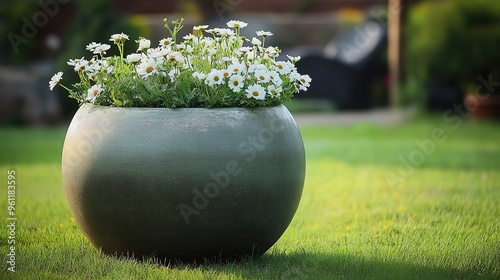 Impressive large flower pot, showcasing a grand and spacious design. The pot is depicted with a substantial size and elegant details, perfect for accommodating a variety of plants. photo